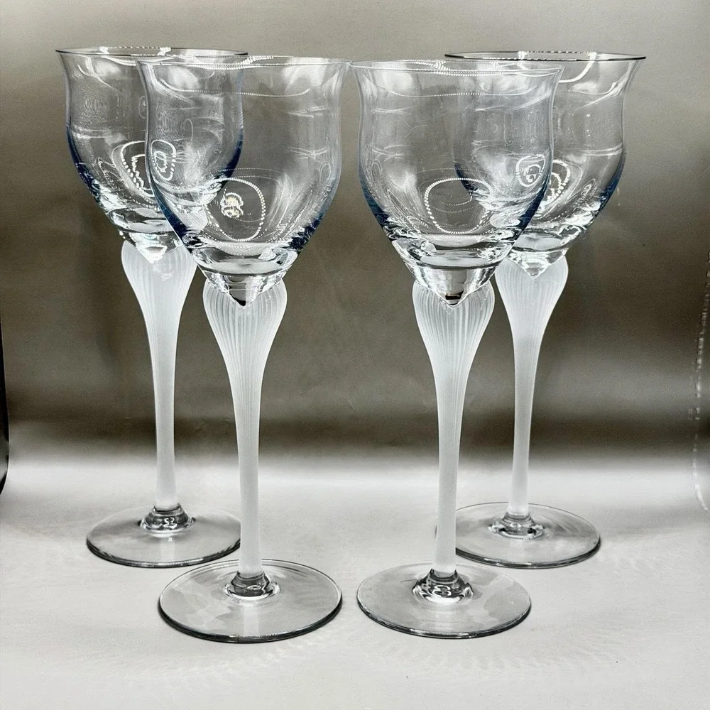 Mikasa Sea Mist Wine Glasses Frosted Ribbed Stem Crystal, 9.25